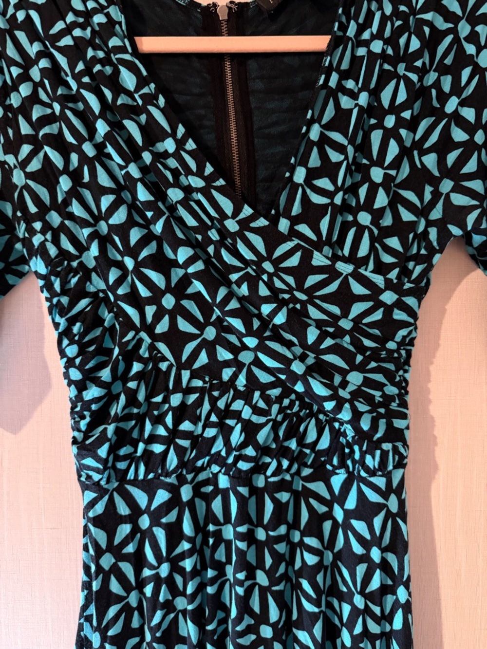 Anthropologie Tracy Reese Blue Geometric Wrap-Style Stretch Knit Dress Medium - Picture 5 of 9